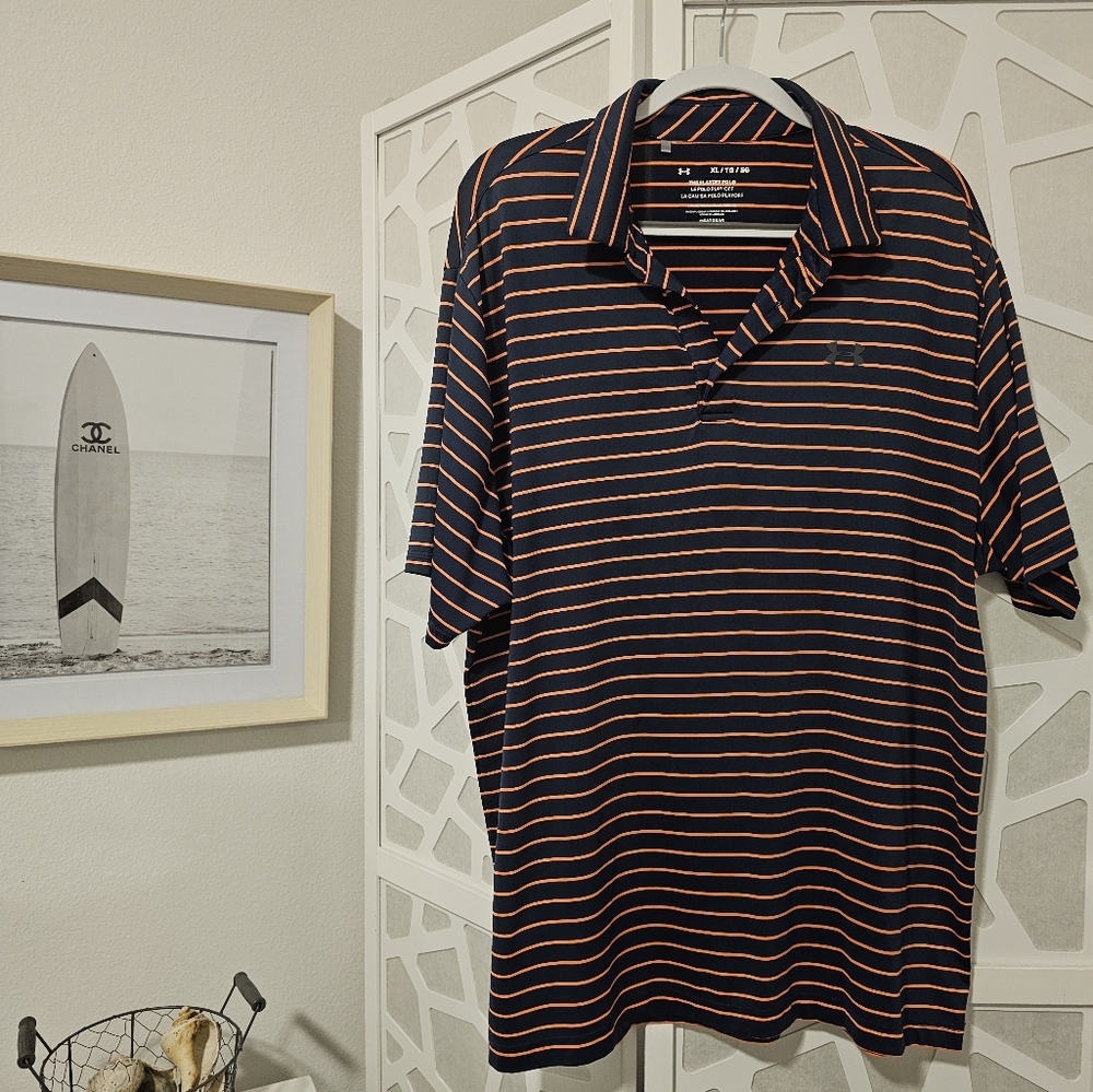 Men's Under Armor golf shirt size XL navy & orange
